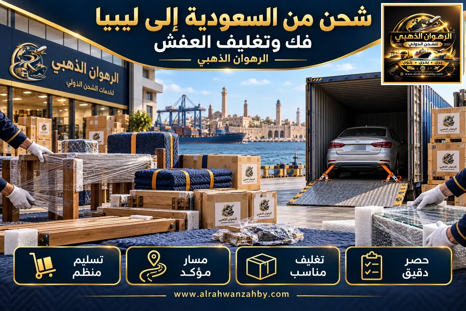 شحن من السعودية إلى ليبيا — فك وتغليف العفش