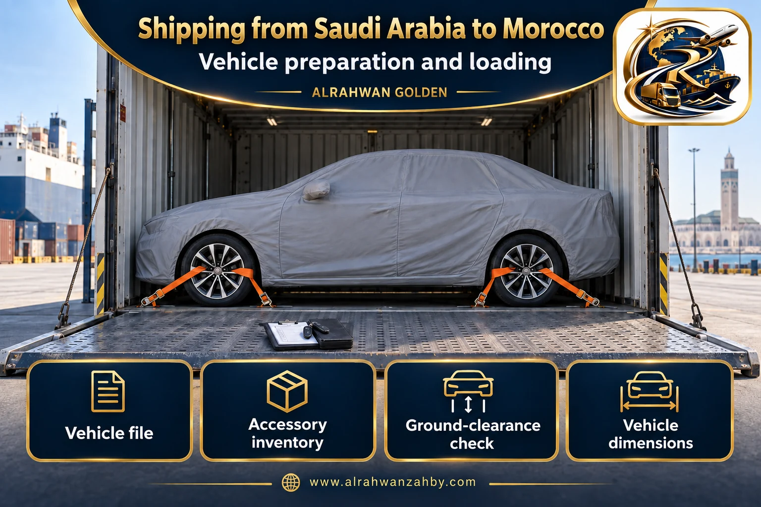 Vehicle preparation and loading — Shipping from Saudi Arabia to Morocco