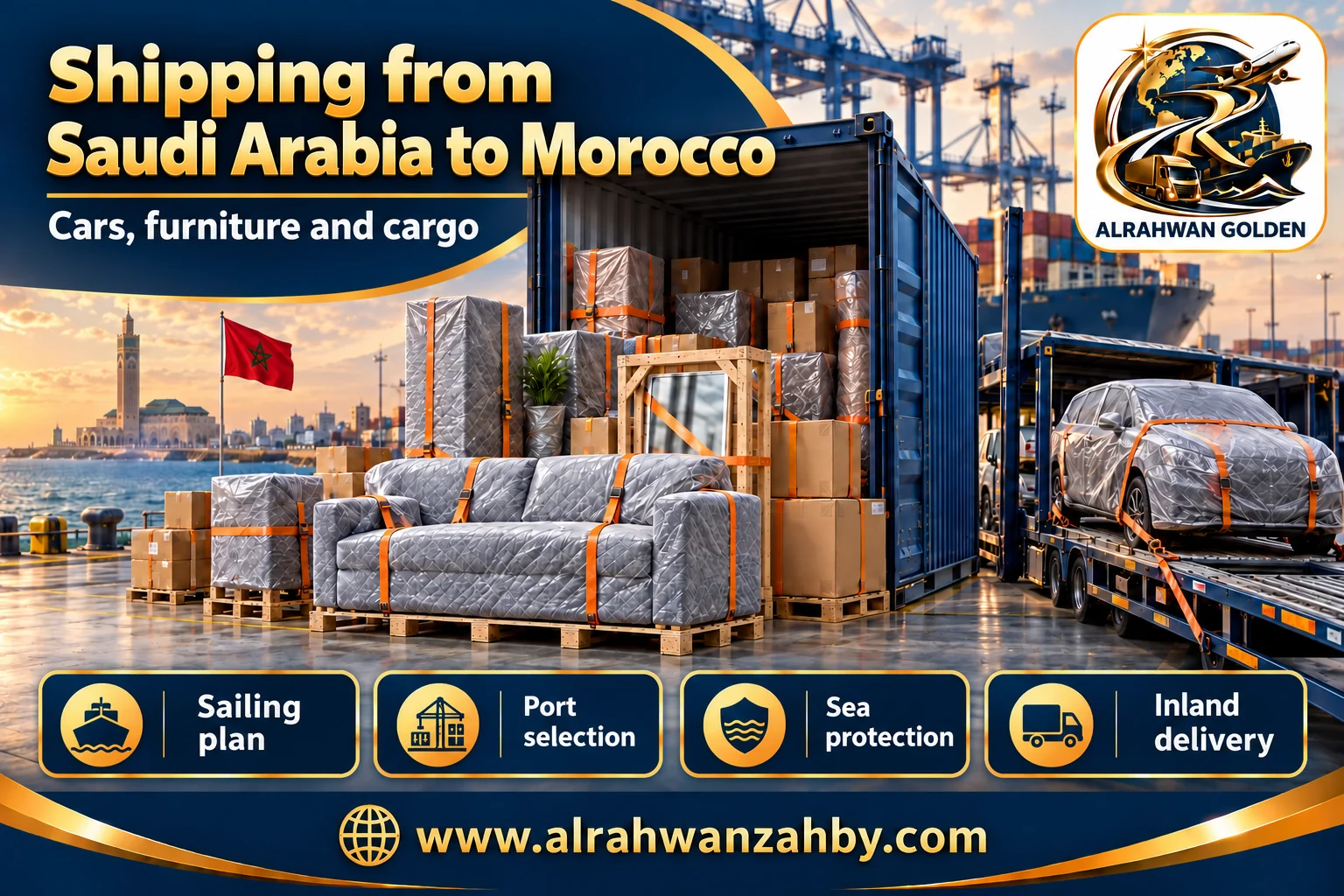 Cars, furniture and cargo — Shipping from Saudi Arabia to Morocco