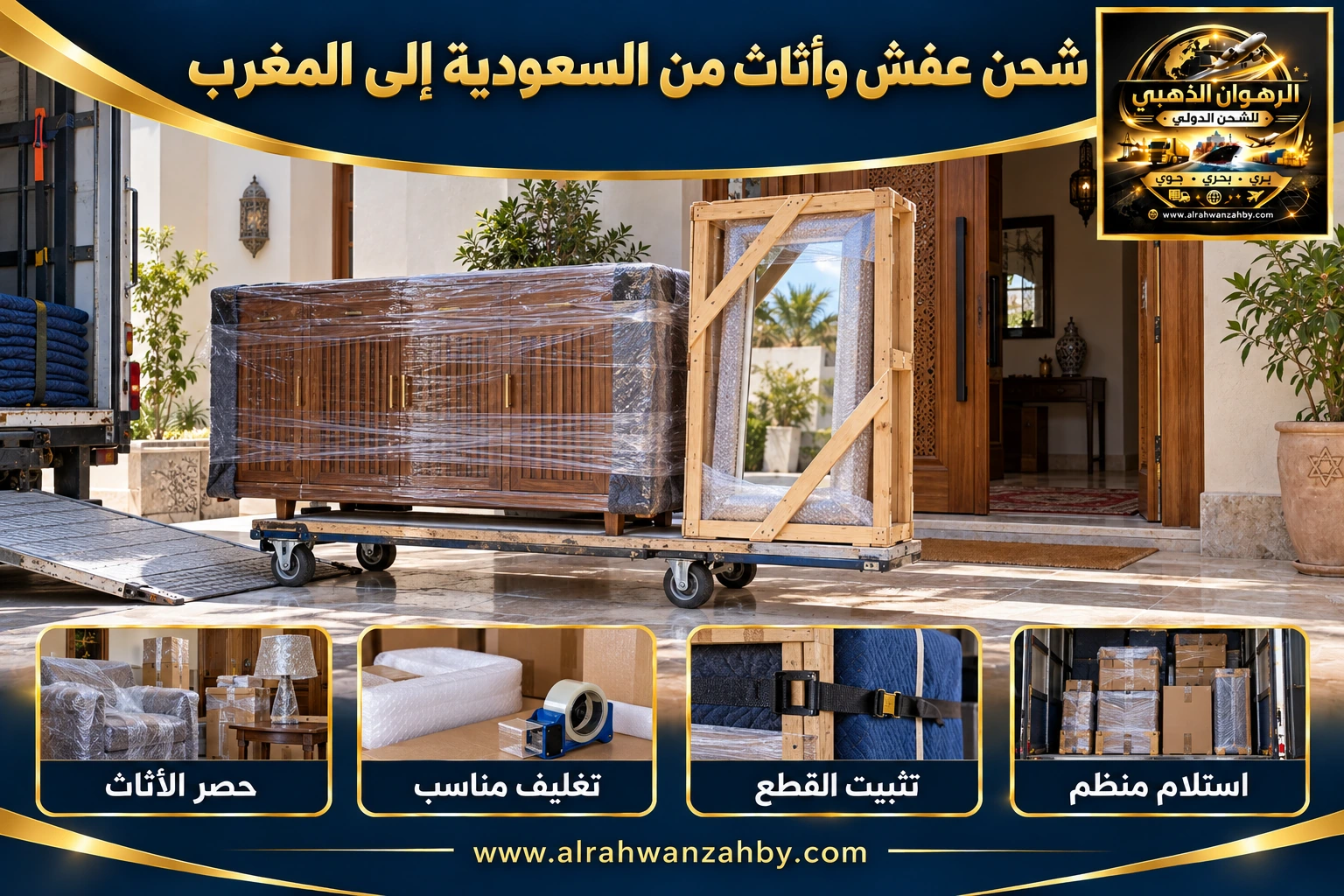 شحن عفش وأثاث من السعودية إلى المغرب — التجهيز والتسليم