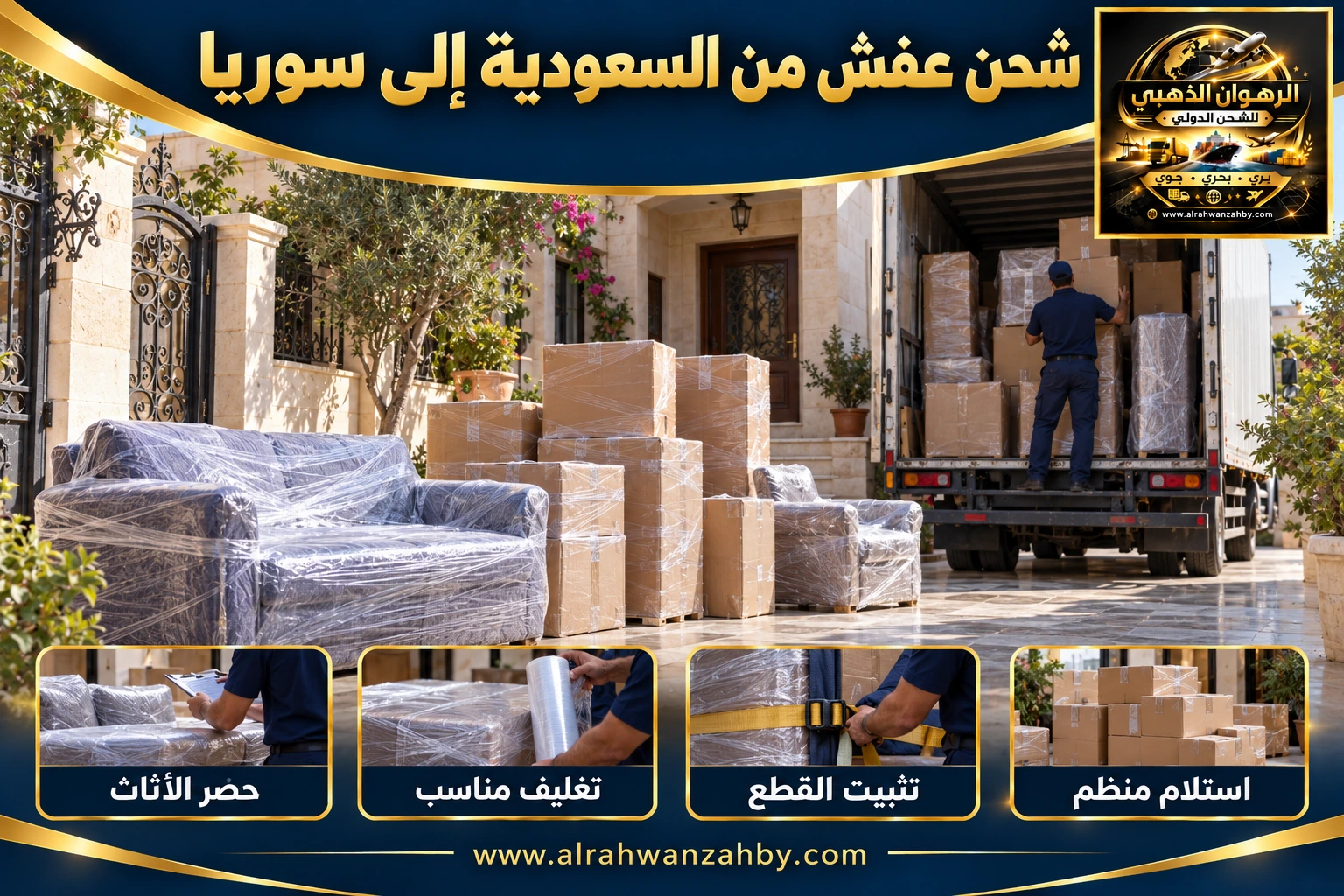 شحن عفش من السعودية إلى سوريا — التجهيز والتسليم