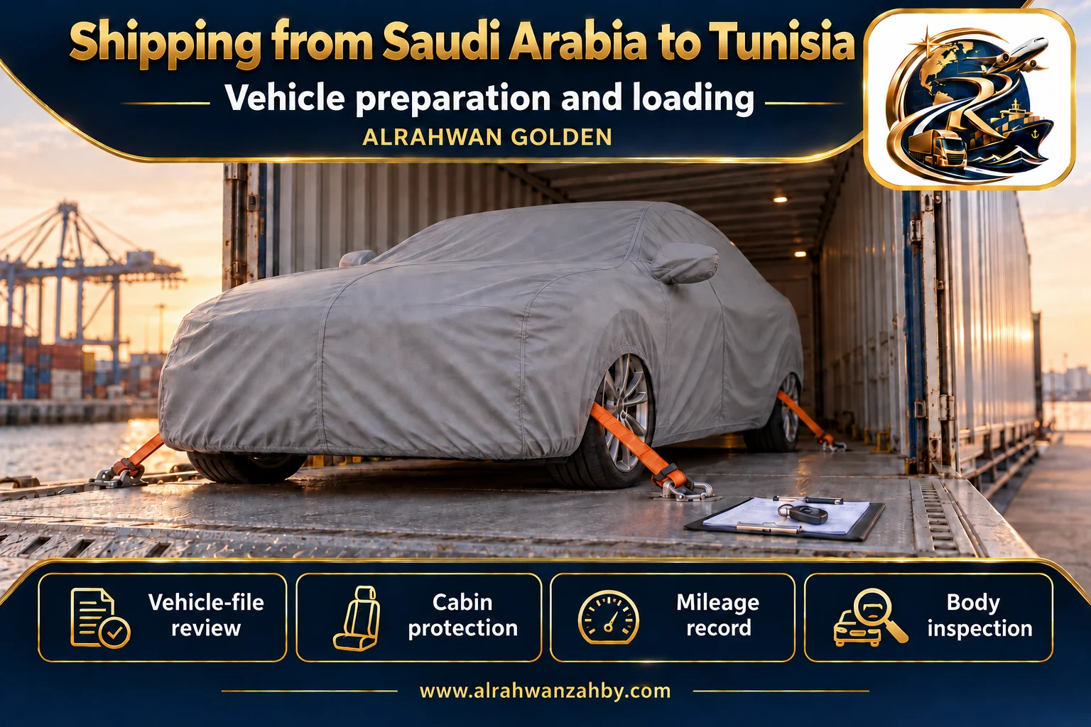 Vehicle preparation and loading — Shipping from Saudi Arabia to Tunisia