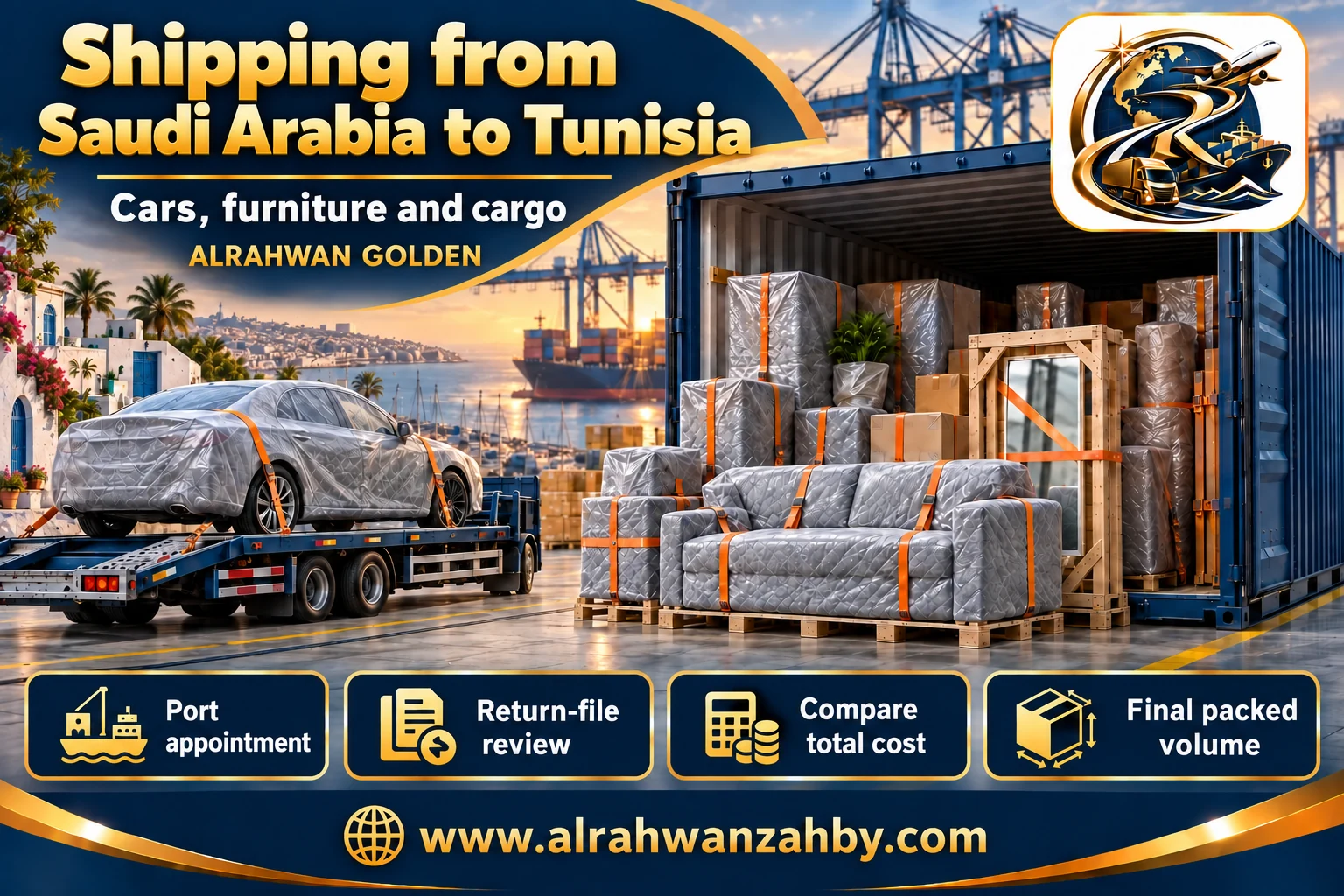 Cars, furniture and cargo — Shipping from Saudi Arabia to Tunisia