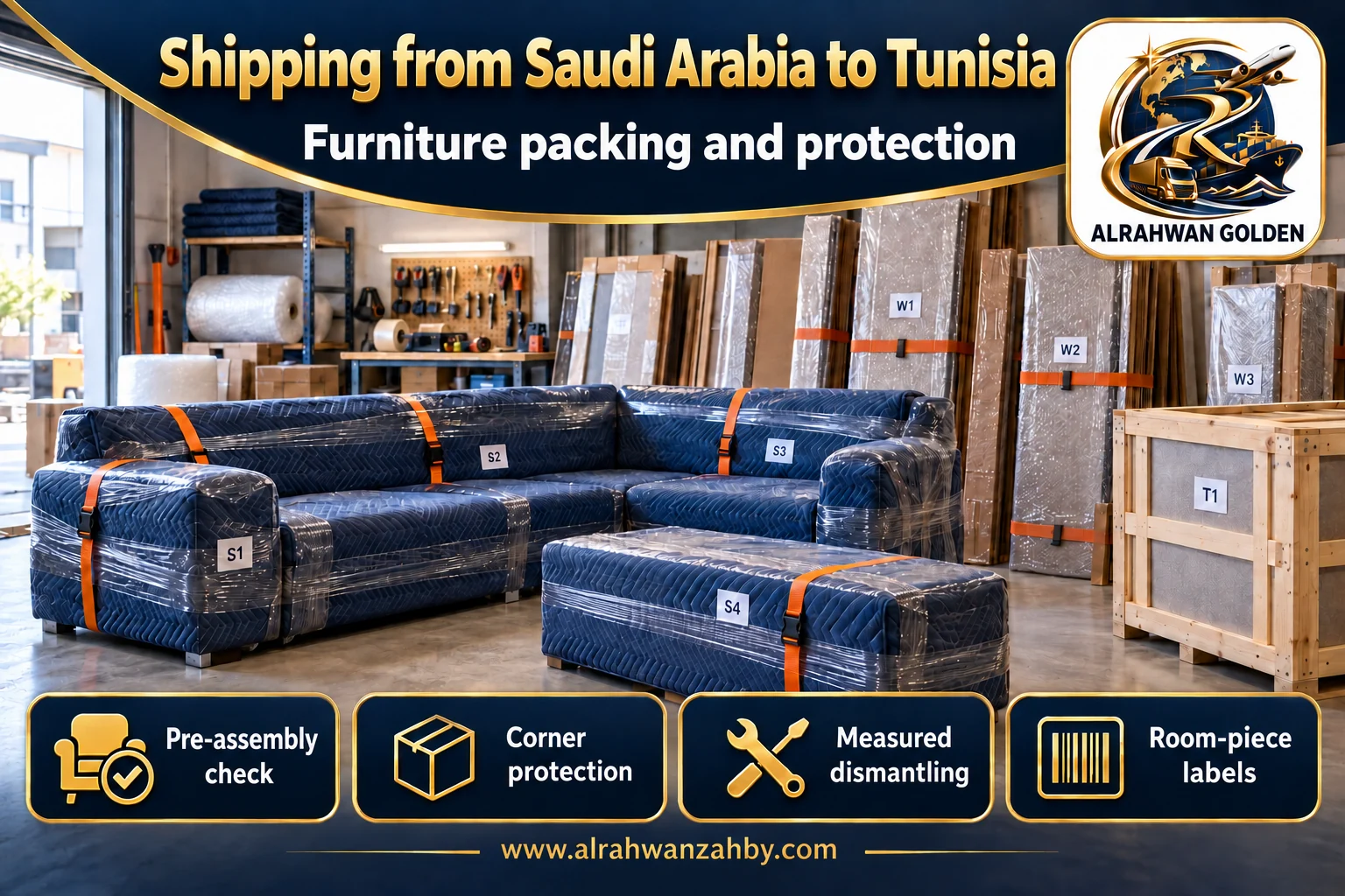 Furniture packing and protection — Shipping from Saudi Arabia to Tunisia