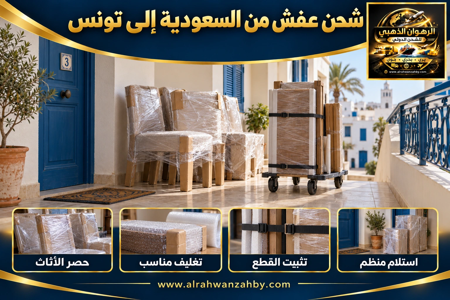 شحن عفش من السعودية إلى تونس — التجهيز والتسليم