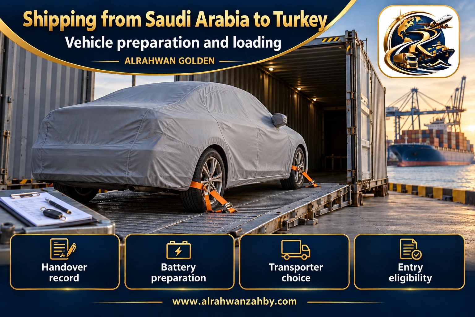 Vehicle preparation and loading — Shipping from Saudi Arabia to Turkey