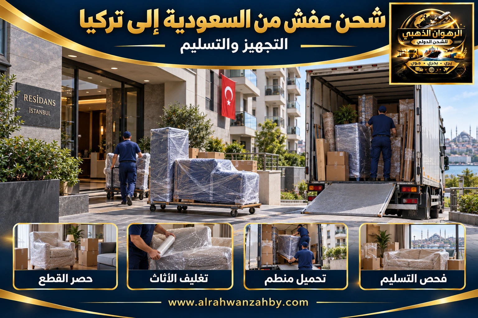 شحن عفش من السعودية إلى تركيا — التجهيز والتسليم