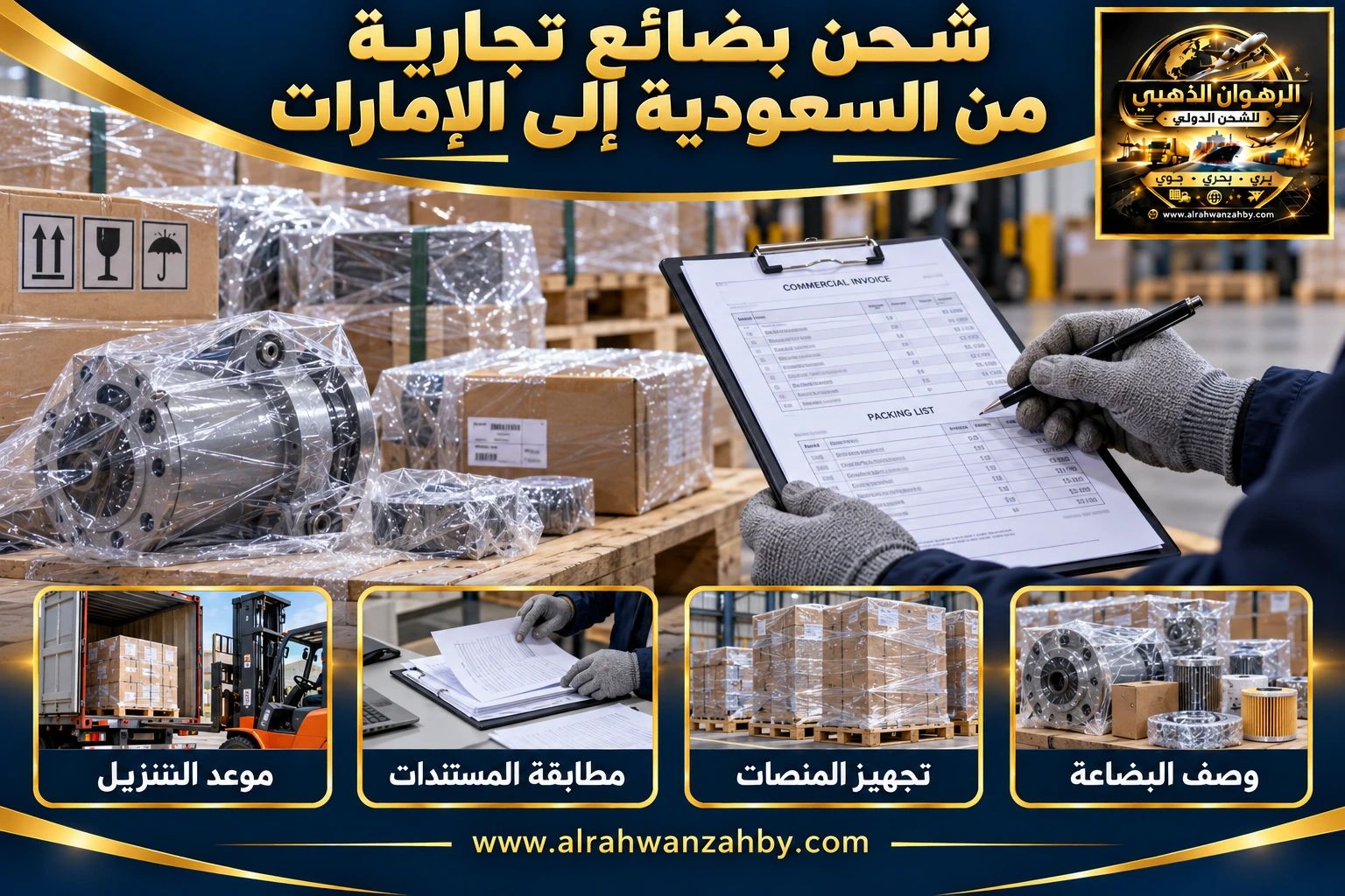 شحن بضائع تجارية من السعودية إلى الإمارات — التجهيز والتسليم