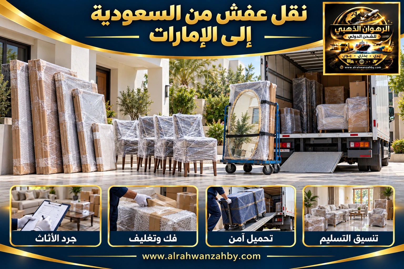 نقل عفش من السعودية إلى الإمارات — التجهيز والتسليم