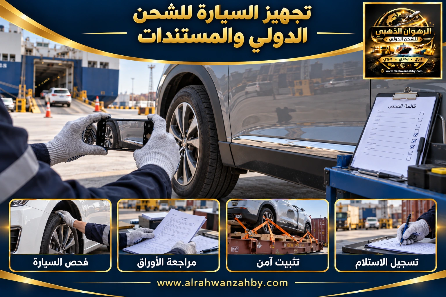 تجهيز السيارة للشحن الدولي والمستندات — التجهيز والتسليم