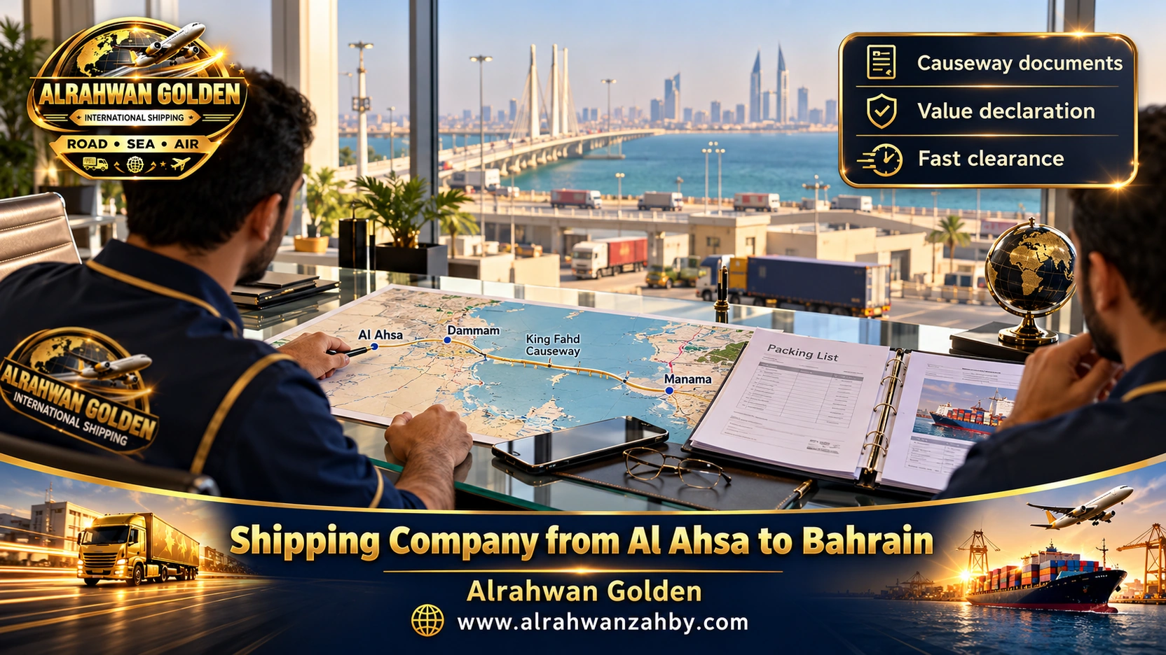 An Al Ahsa to Bahrain shipment file and King Fahd Causeway documents