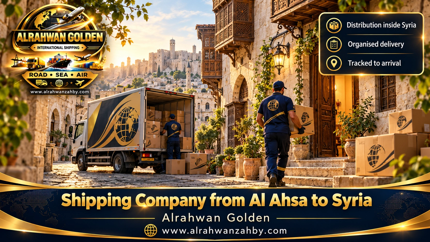 Delivering cartons from an Al Ahsa shipment in an old Aleppo neighbourhood