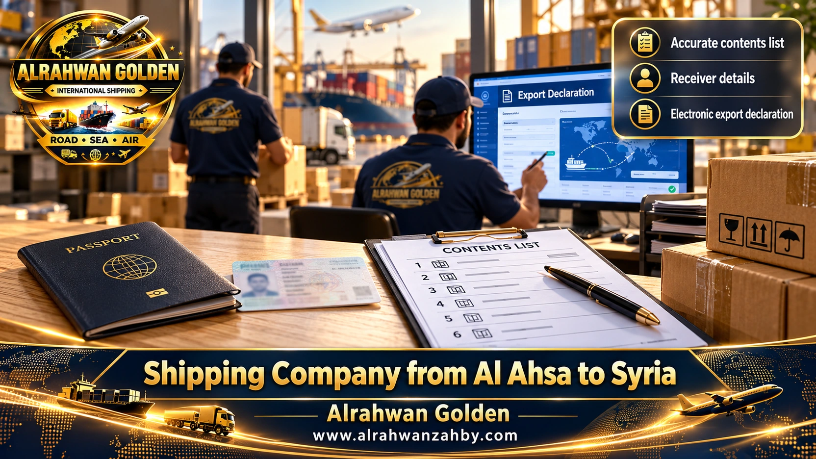 A contents list and receiver details for an Al Ahsa to Syria shipment