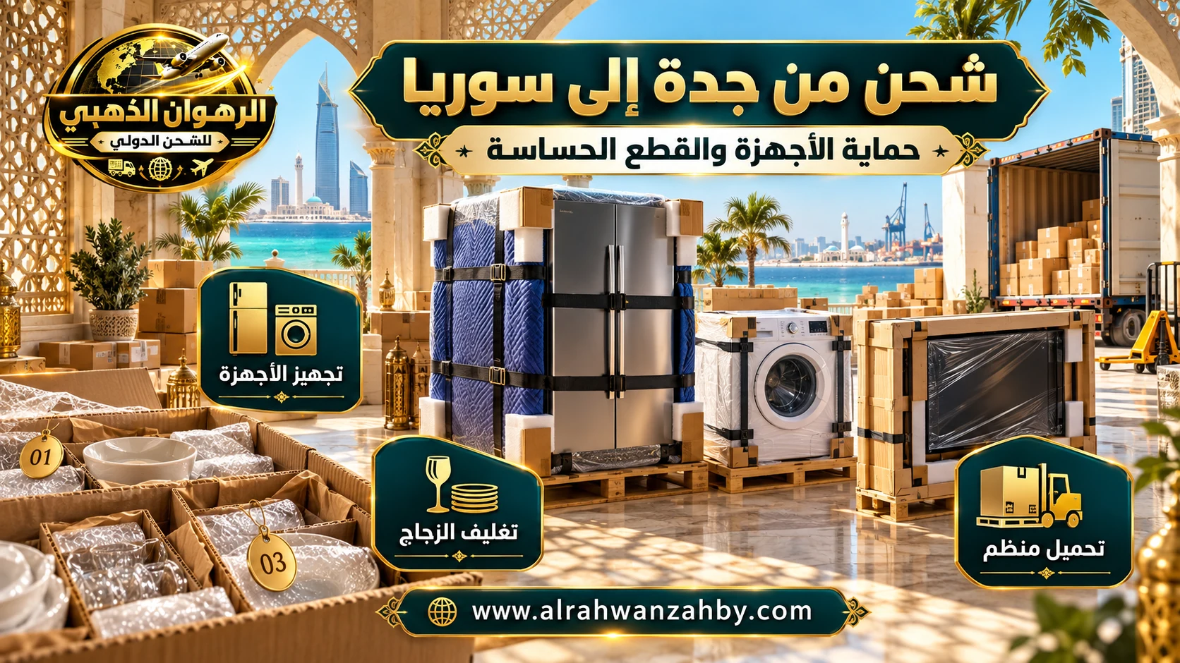 حماية وتغليف الأثاث والأجهزة قبل الشحن إلى سوريا