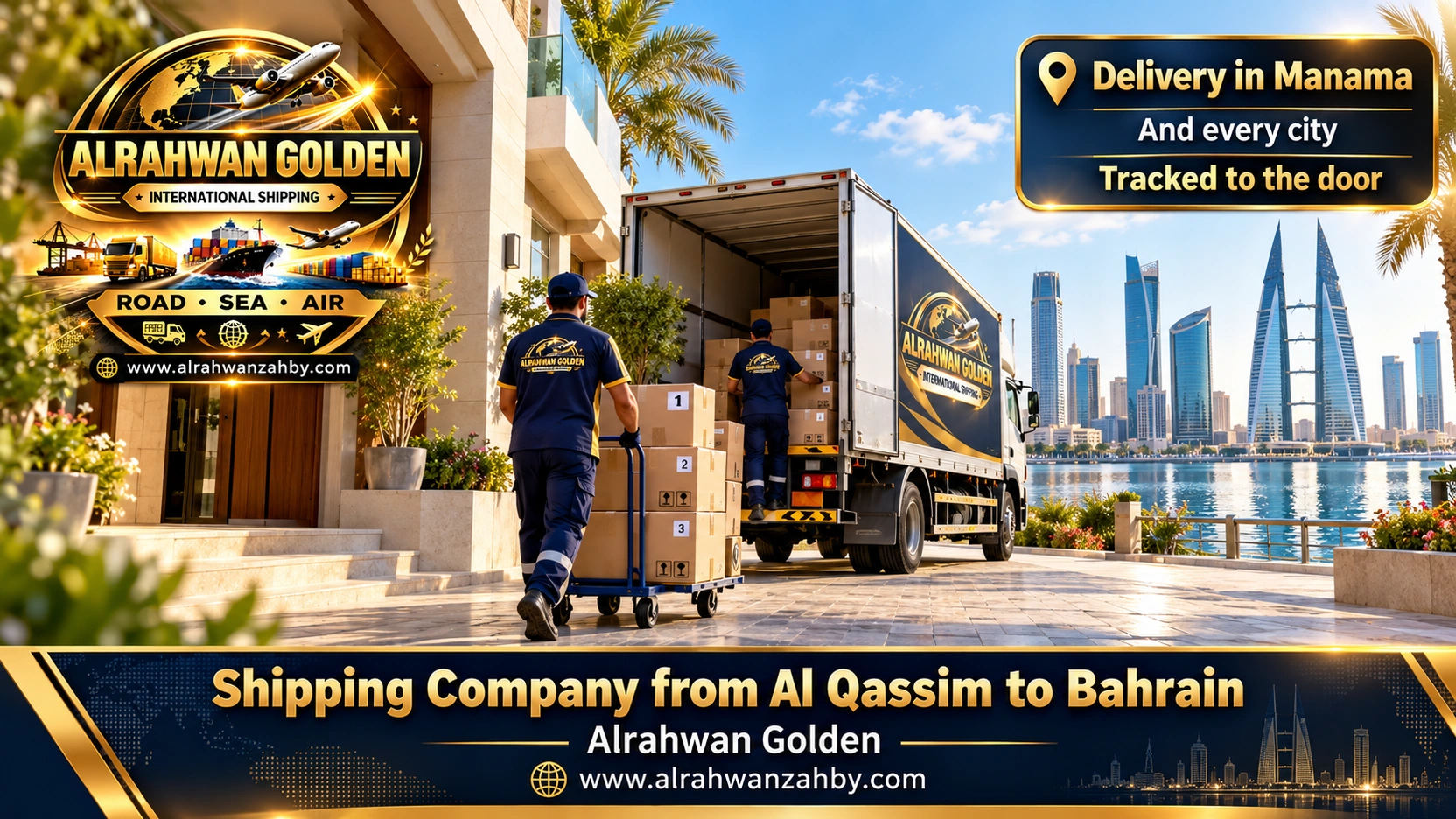 Delivering cartons from an Al Qassim shipment in front of a residential building in Manama