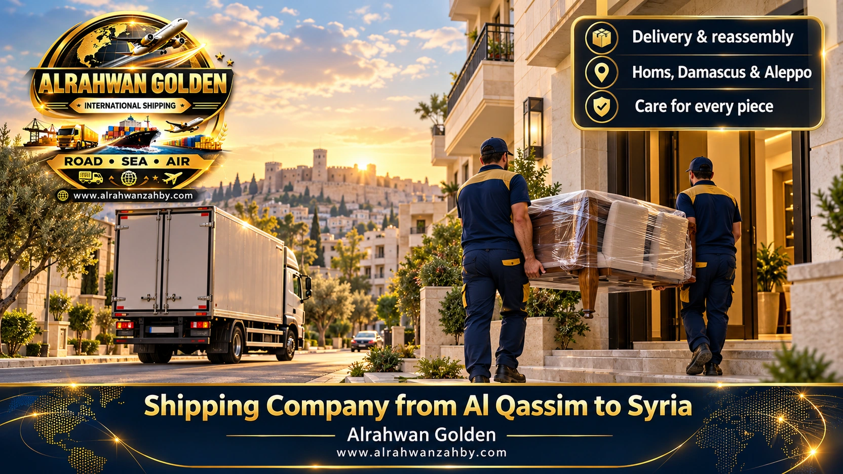 Delivering a wrapped dining table in Homs from an Al Qassim shipment