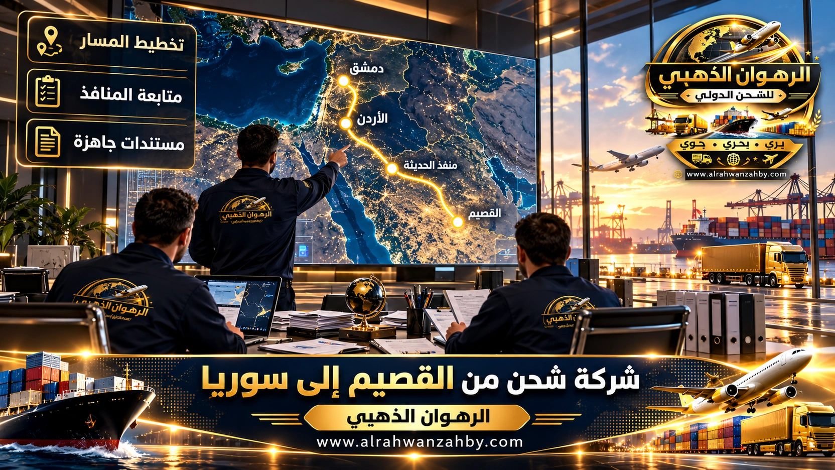 تخطيط مسار الشحن من القصيم إلى سوريا ومتابعة المنافذ