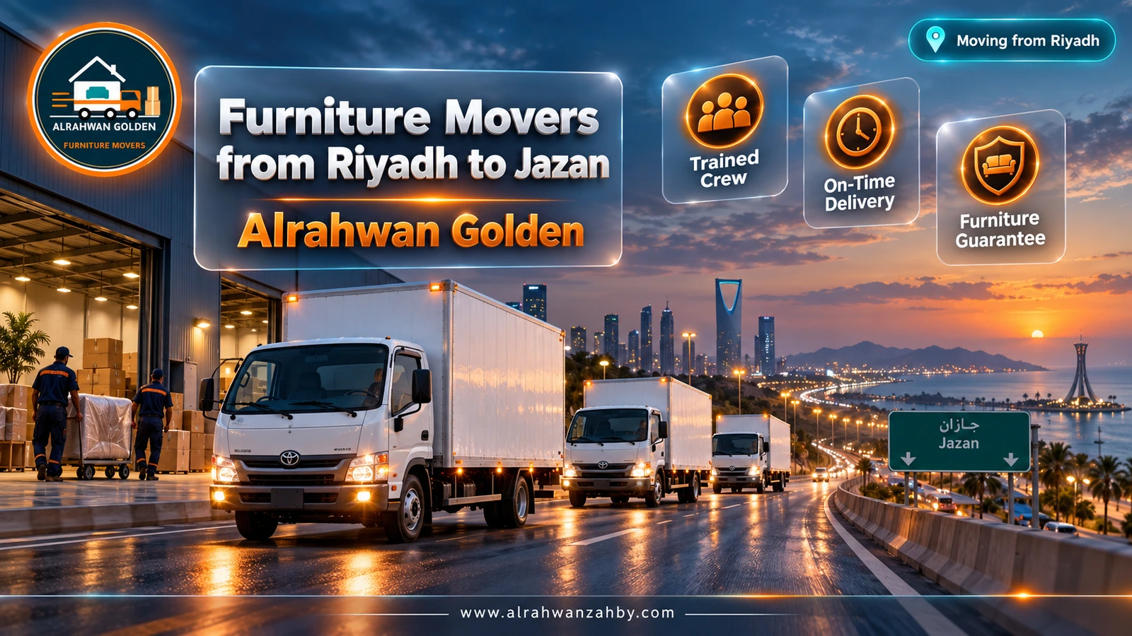 Furniture Movers from Riyadh to Jazan — Alrahwan Golden