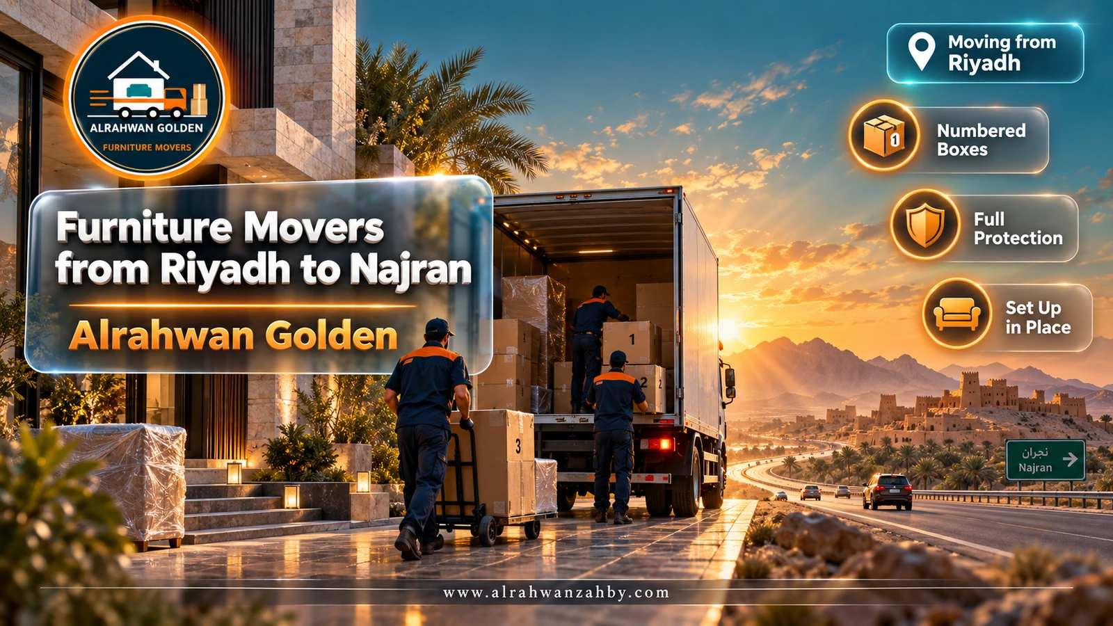 Furniture Movers from Riyadh to Najran — Alrahwan Golden